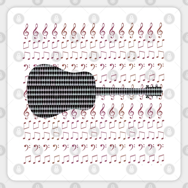 Guitar with Guitar overlay pattern on musical notes Sticker by KateVanFloof